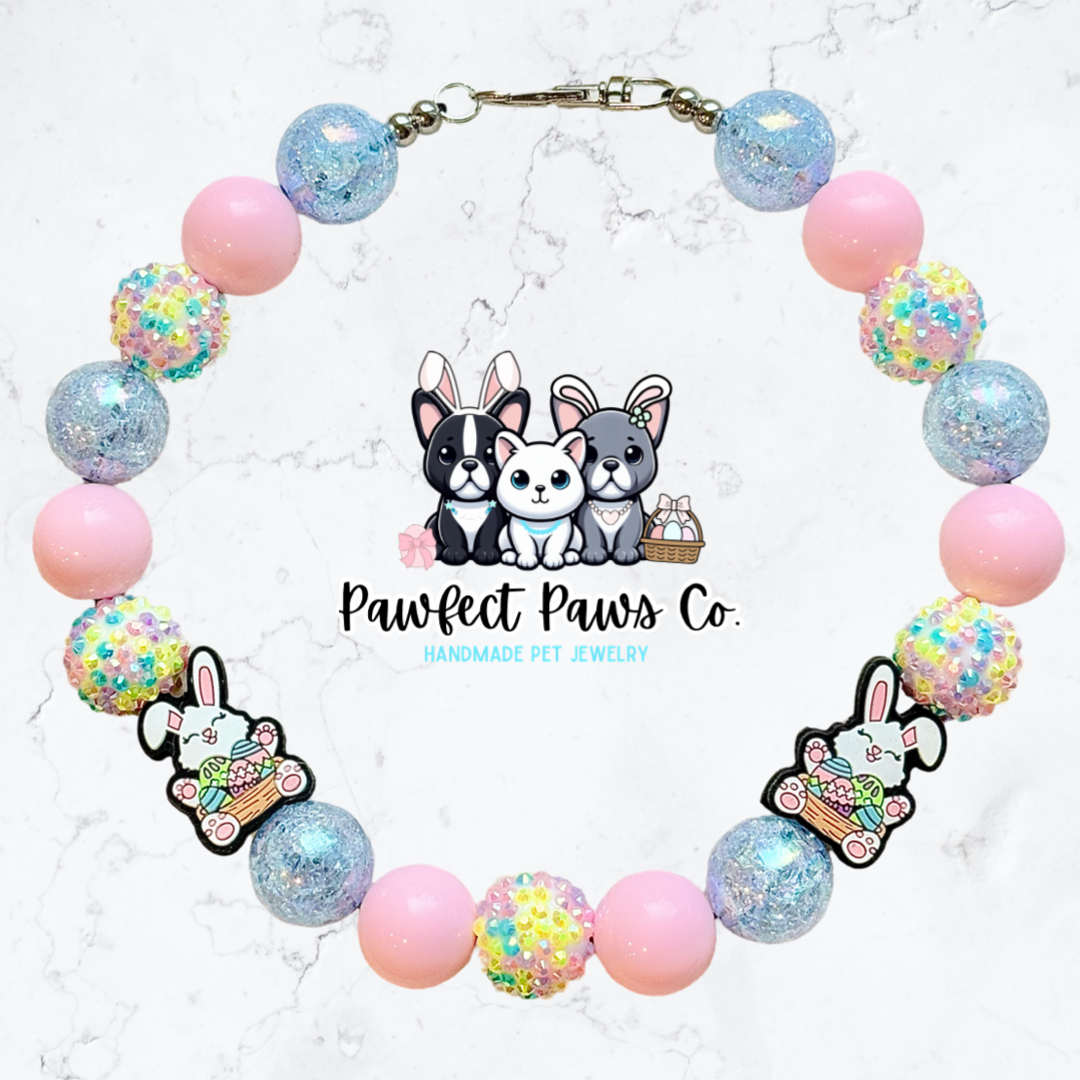 Eggstra Hoppy* Blue & Pink Sparkle Easter/Spring Custom Beaded Dog/Cat Necklace!