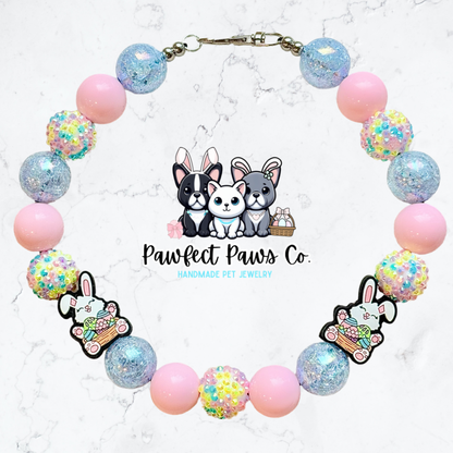 Eggstra Hoppy* Blue & Pink Sparkle Easter/Spring Custom Beaded Dog/Cat Necklace!