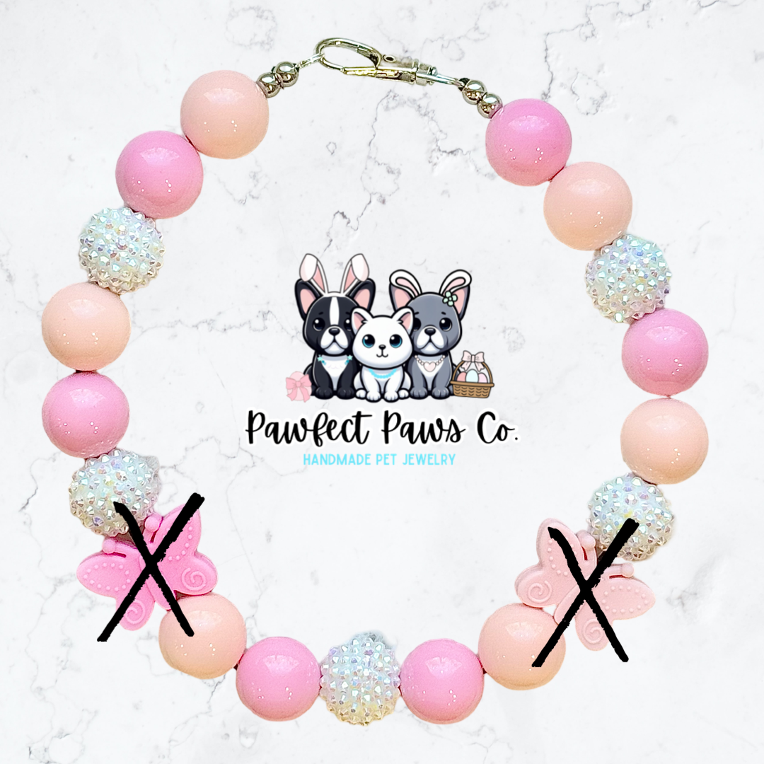 Blushing Butterfly* Pink, Peach & White Sparkle Butterfly Custom Beaded Dog/Cat Necklace!