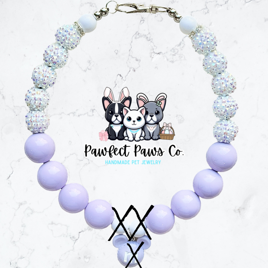 Sweet as Candy* Purple & White Sparkle Easter/Spring m&m Custom Beaded Dog/Cat Necklace!
