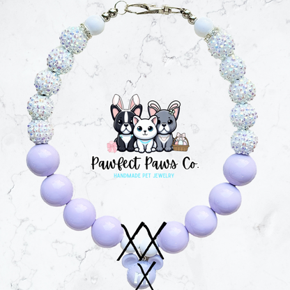 Sweet as Candy* Purple & White Sparkle Easter/Spring m&m Custom Beaded Dog/Cat Necklace!