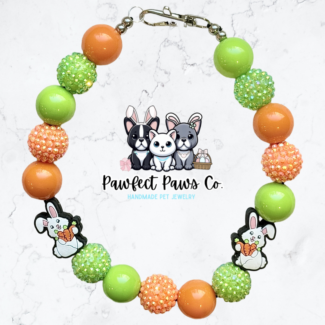 Hoppy Harvest* Green & Orange Sparkle Easter/Spring Custom Beaded Dog/Cat Necklace!