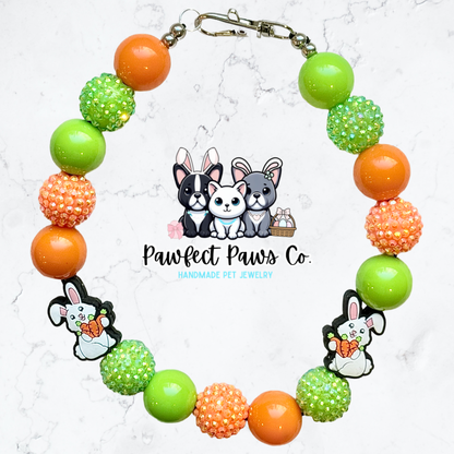 Hoppy Harvest* Green & Orange Sparkle Easter/Spring Custom Beaded Dog/Cat Necklace!