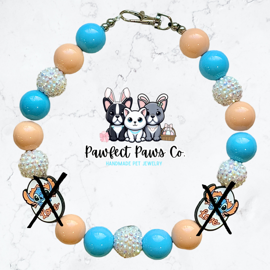 Peepin’ Stitch* Blue, Orange & White Sparkle Easter/Spring Custom Beaded Dog/Cat Necklace!