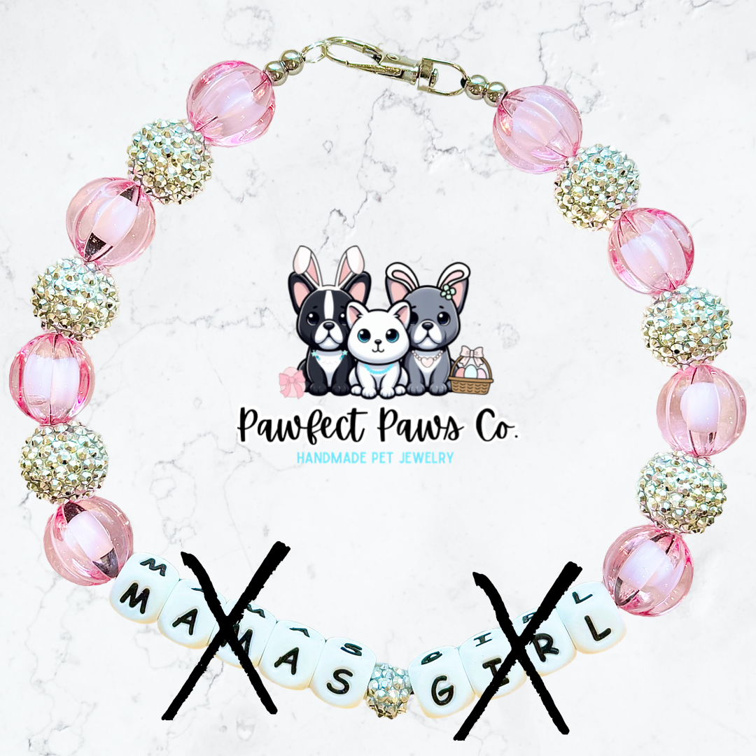 Mama’s Girl* Pink & Silver Sparkle Mother’s Day Spring Custom Beaded Dog/Cat Necklace!