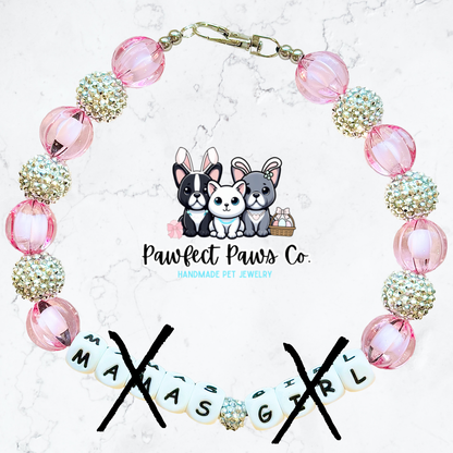 Mama’s Girl* Pink & Silver Sparkle Mother’s Day Spring Custom Beaded Dog/Cat Necklace!