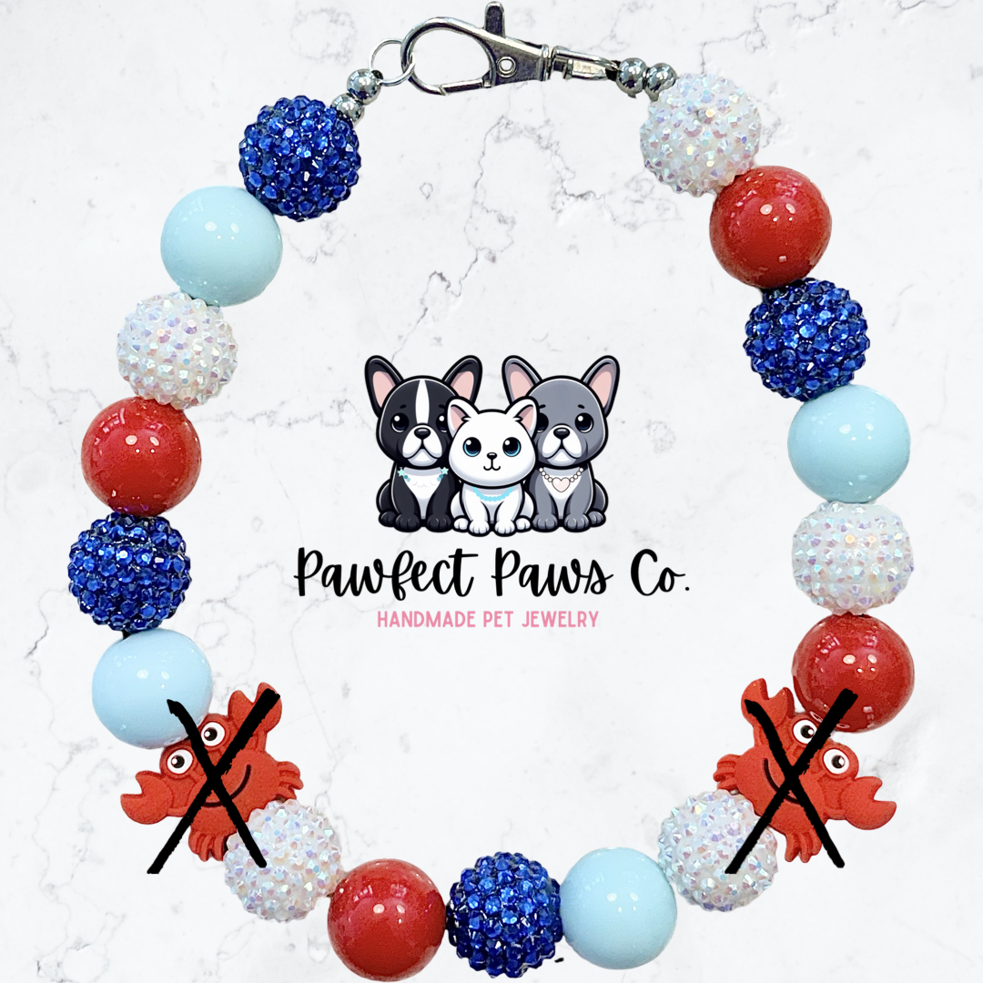 Oh Bouy* Red, Blue & White Sparkle Beach Crab Custom Beaded Dog/Cat Necklace! Collab with @IsleDesignsNY!