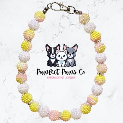 Eggstra Ombré* Pink & Yellow Sparkle Custom Beaded Dog/Cat Necklace!