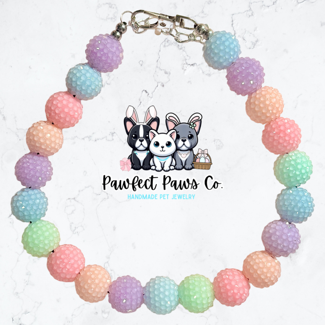 Pastel Paws* Pastel Colorful Sparkle Springtime Custom Beaded Dog/Cat Collar Necklace!