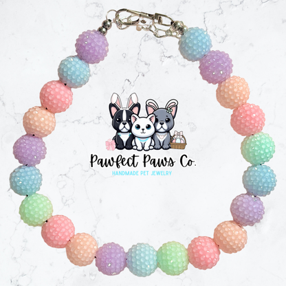 Pastel Paws* Pastel Colorful Sparkle Springtime Custom Beaded Dog/Cat Collar Necklace!