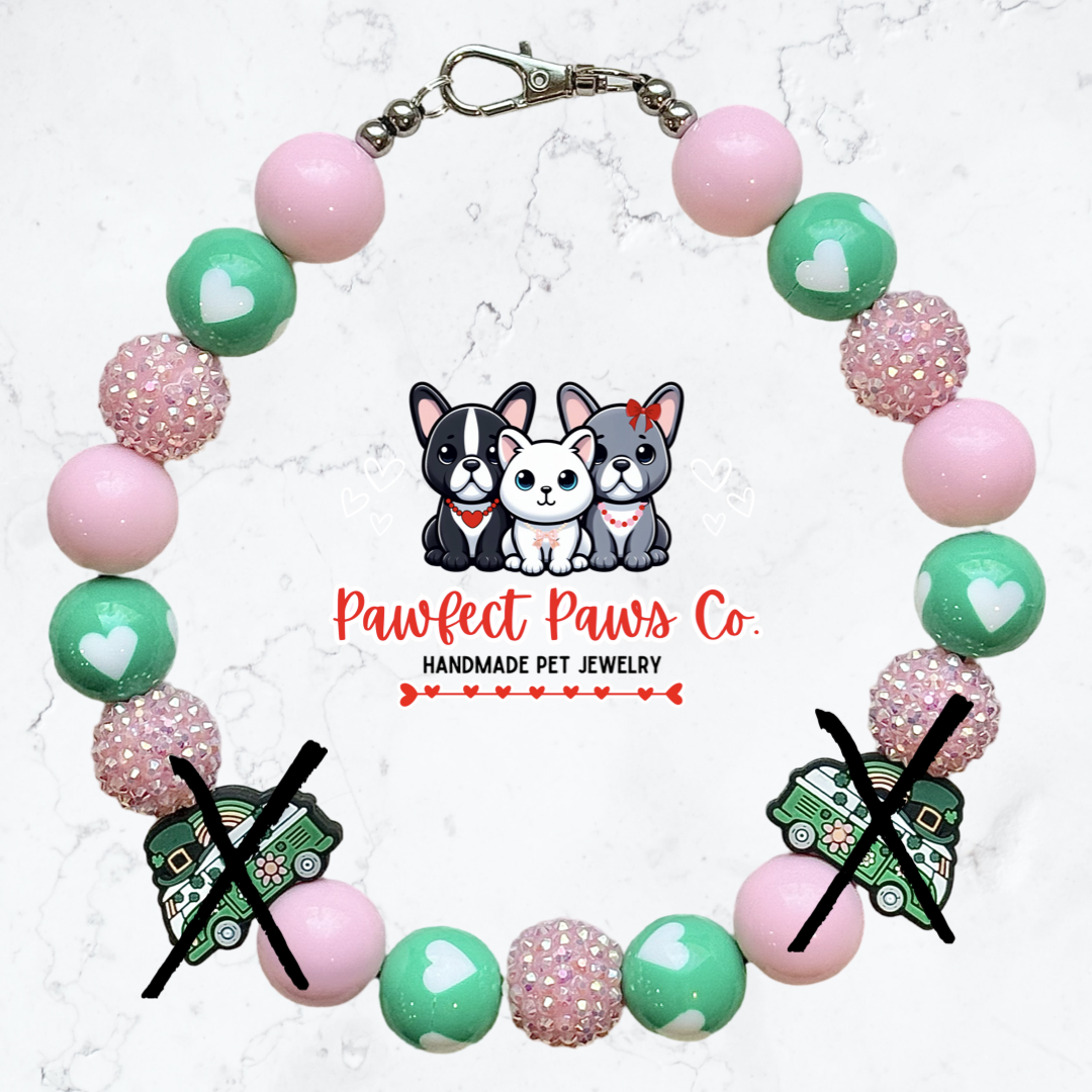 Peace & Luck* Green & Pink Sparkle St. Patrick’s Day Custom Beaded Dog/Cat Necklace!