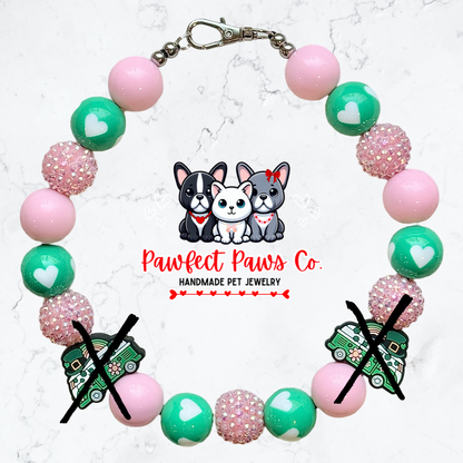 Peace & Luck* Green & Pink Sparkle St. Patrick’s Day Custom Beaded Dog/Cat Necklace!