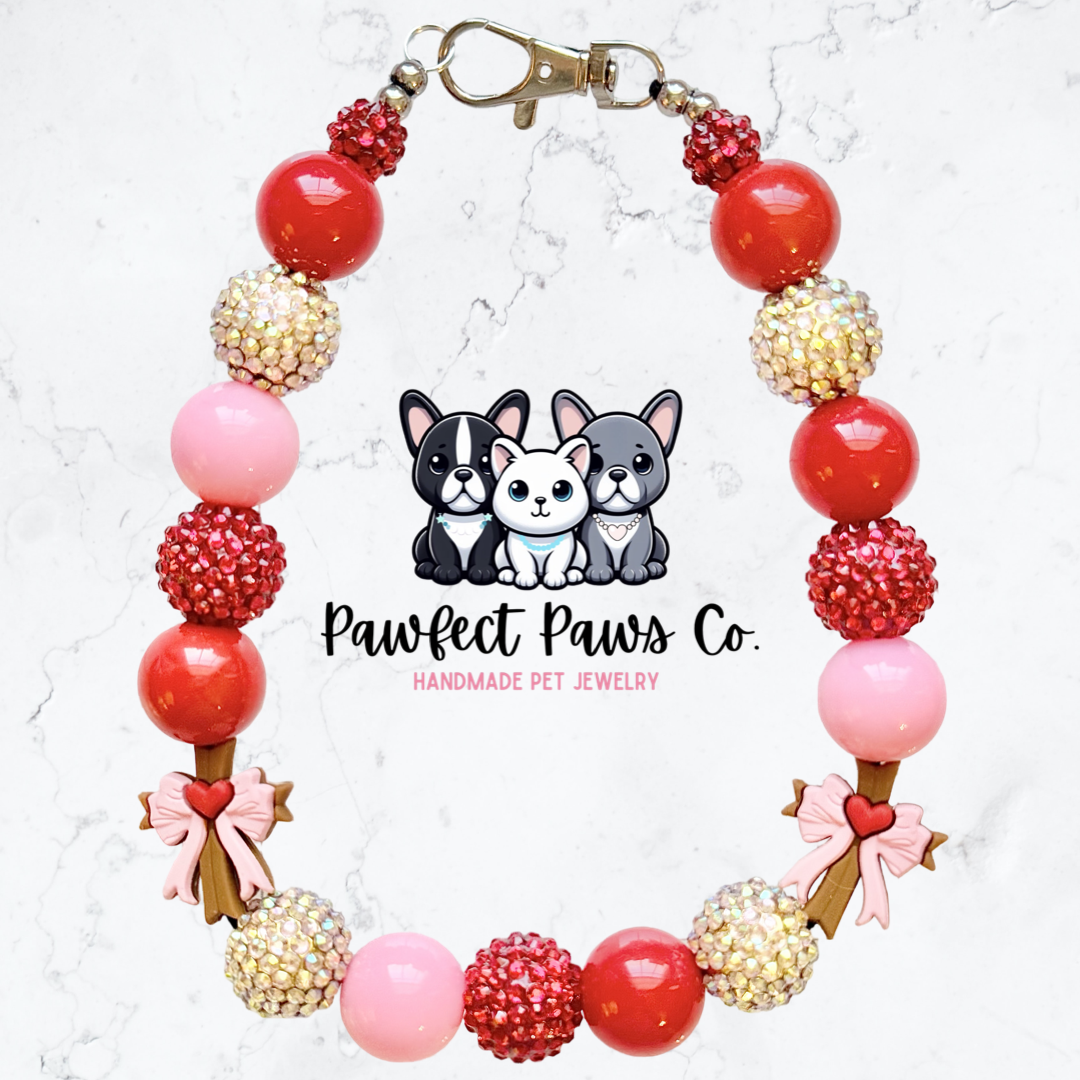Blessed* Pink, Red & Gold Sparkle Custom Beaded Dog/Cat Necklace!