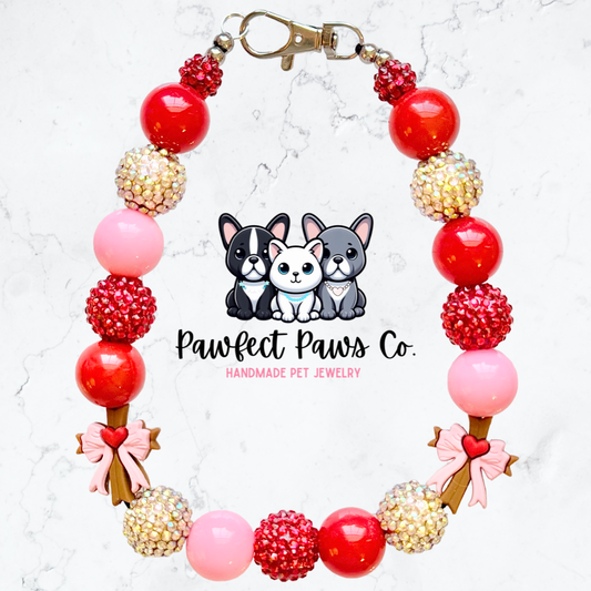 Blessed* Pink, Red & Gold Sparkle Custom Beaded Dog/Cat Necklace!