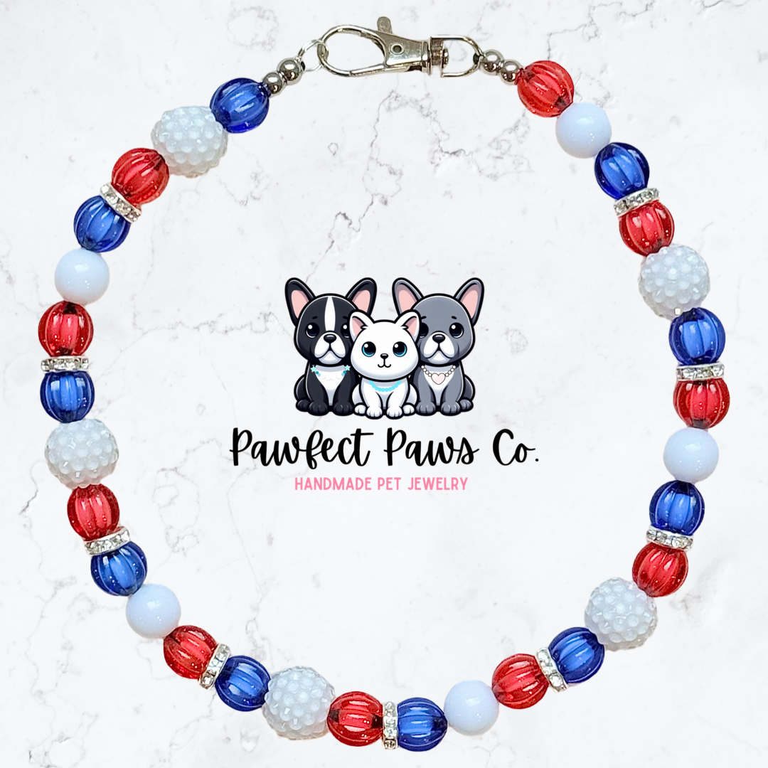 Freedom Firework* Red, White & Blue Patriotic Beaded Dog/Cat Necklace!