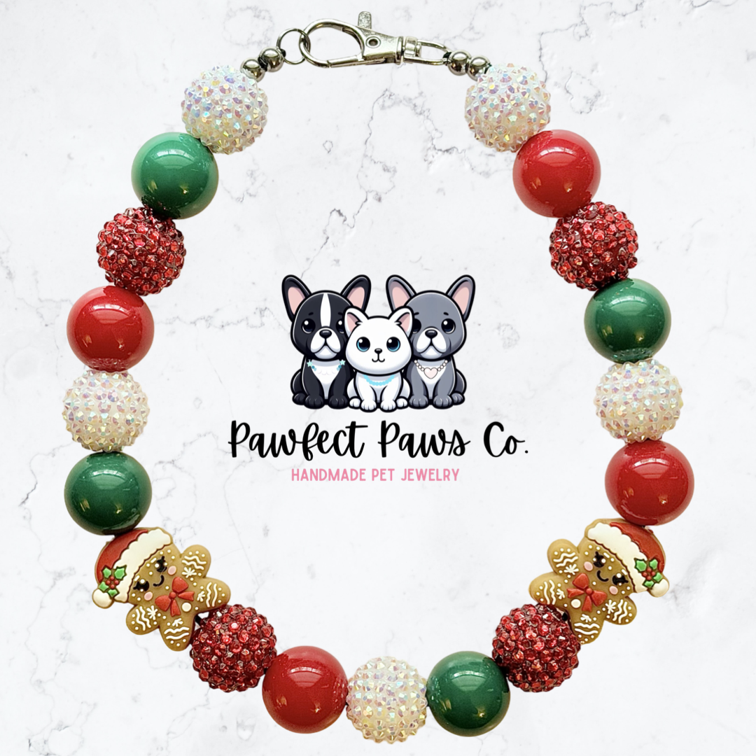 Gingerbread Glam* Red, White & Green Sparkle Gingerbread Custom Beaded Dog/Cat Necklace!