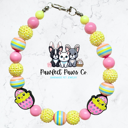 Happy Hatchling* Pink & Yellow Sparkle Striped Easter/Spring Custom Beaded Dog/Cat Necklace!