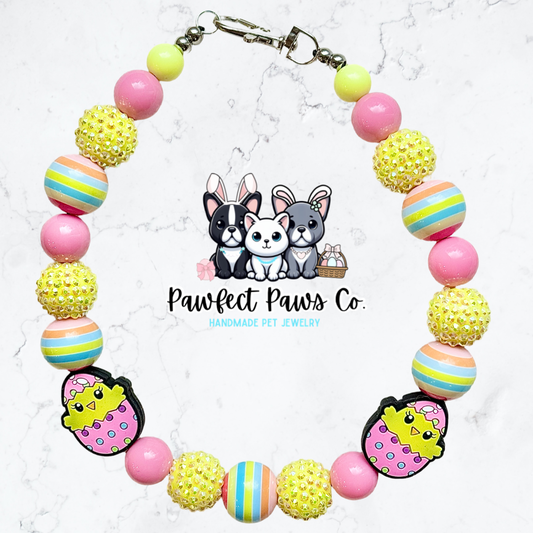 Happy Hatchling* Pink & Yellow Sparkle Striped Easter/Spring Custom Beaded Dog/Cat Necklace!