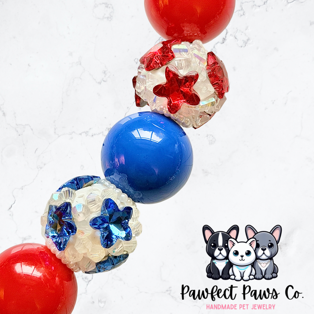 Sparkle in the USA* Red & Blue Luxury Sparkle Custom Beaded Dog/Cat Collar Necklace!