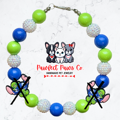 Shamrockin’ Stitch* Green, Blue & White Sparkle St. Patrick’s Day Custom Beaded Dog/Cat Necklace!