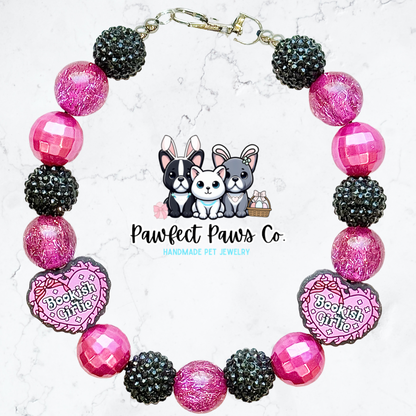 Bookish Girlie* Pink & Black Sparkle Book Lover Custom Beaded Dog/Cat Necklace!