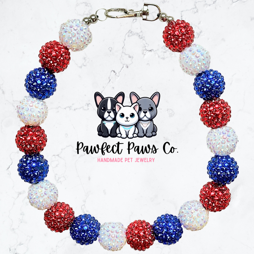 Miss America* Red, White & Blue Sparkle Patriotic Beaded Dog/Cat Necklace!