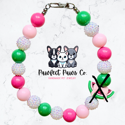 Miss Melon* Pink & Green Sparkle Coquette Fruit Custom Beaded Dog/Cat Necklace!