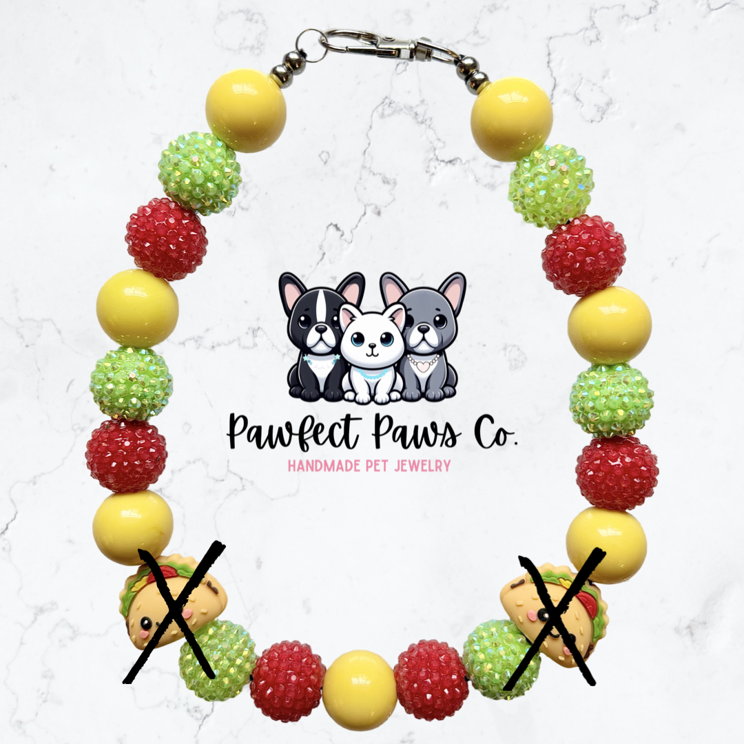 Taco Time* Yellow, Red & Green Sparkle Taco Custom Beaded Dog/Cat Collar Necklace!