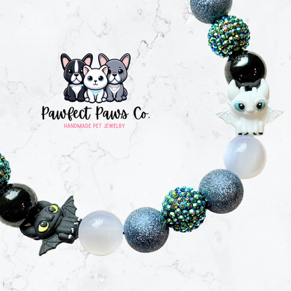 Eternal Fury Flames* Dragon Toothless & Light Fury Custom Beaded Dog/Cat Necklace!