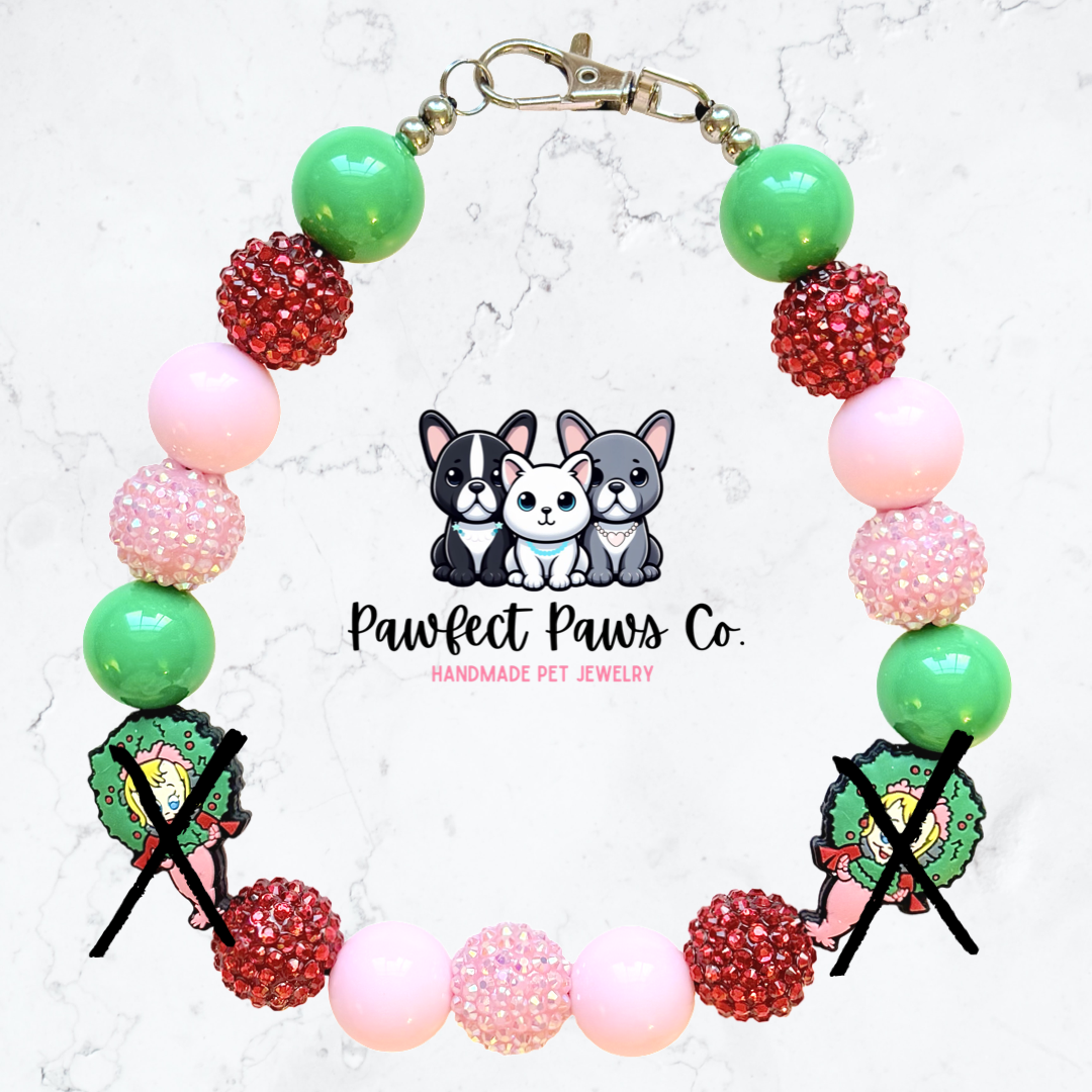 Cindy* Green, Red & Pink Sparkle Christmas Custom Beaded Dog/Cat Necklace!