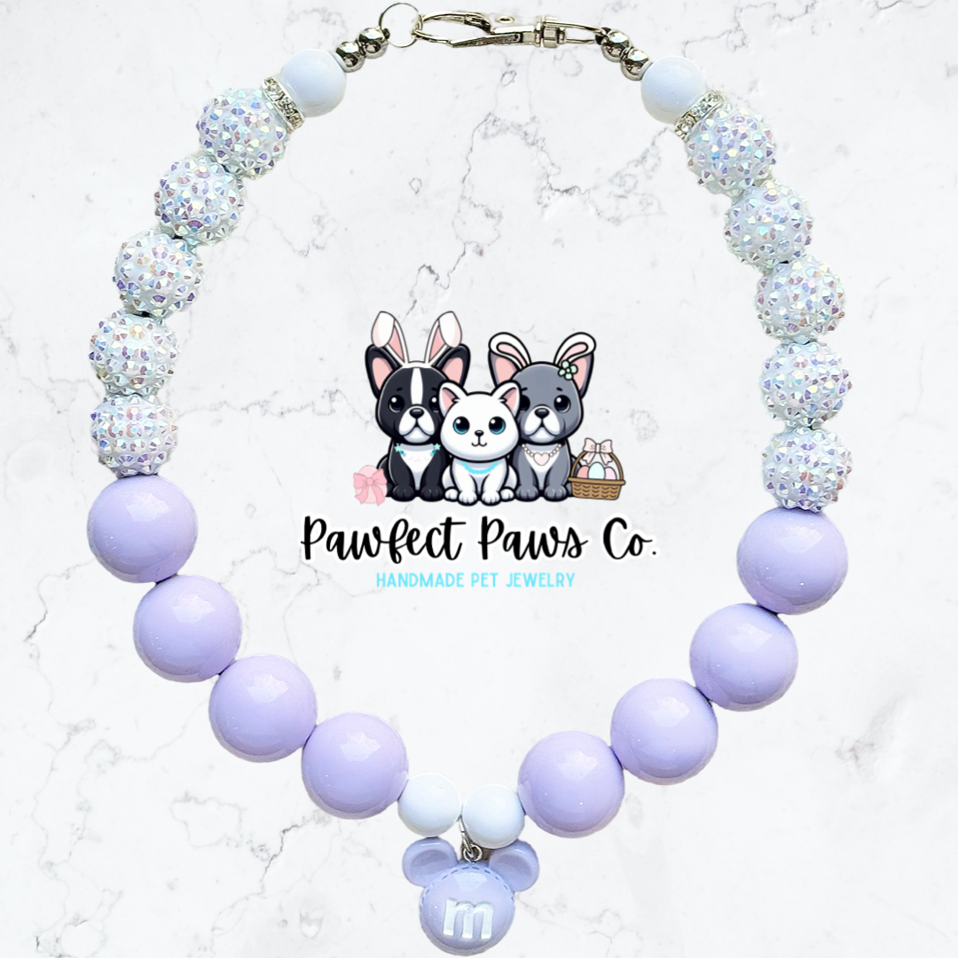 Sweet as Candy* Purple & White Sparkle Easter/Spring m&m Custom Beaded Dog/Cat Necklace!