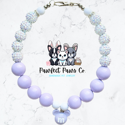 Sweet as Candy* Purple & White Sparkle Easter/Spring m&m Custom Beaded Dog/Cat Necklace!