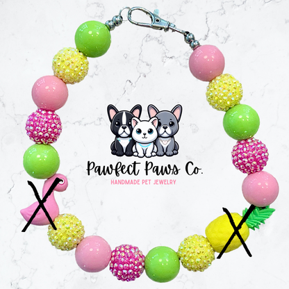 Keep Calm, Float On* Pink, Yellow & Green Sparkle Pineapple Pool Float Custom Beaded Dog/Cat Necklace! Collab with @IsleDesignsNY!