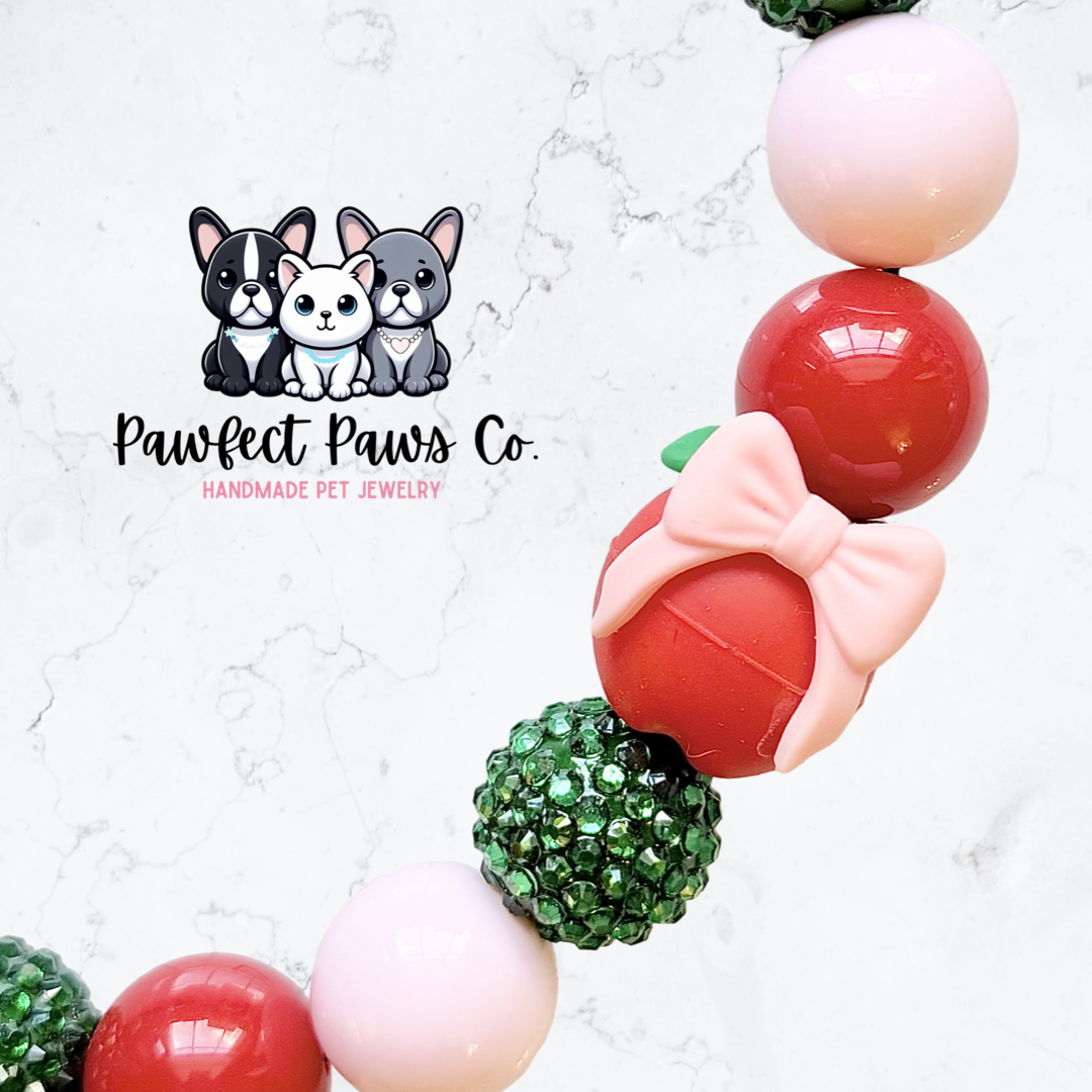 Apple of my Eye* Red, Pink & Green Sparkle Coquette Fruit Custom Beaded Dog/Cat Necklace!