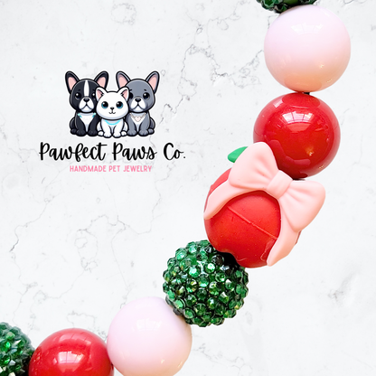 Apple of my Eye* Red, Pink & Green Sparkle Coquette Fruit Custom Beaded Dog/Cat Necklace!