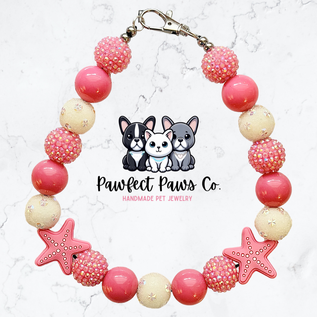 Starfish Pearl* Pink Sparkle Custom Beaded Dog/Cat Necklace!