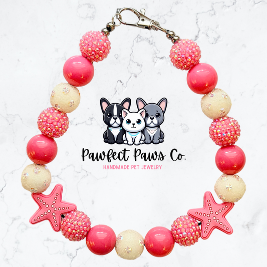 Starfish Pearl* Pink Sparkle Custom Beaded Dog/Cat Necklace!