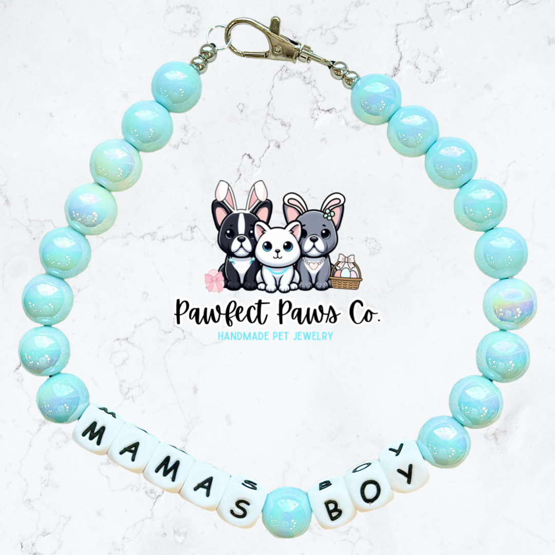 Mama’s Boy* Blue Mother’s Day Spring Custom Beaded Dog/Cat Necklace!
