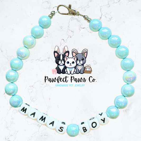 Mama’s Boy* Blue Mother’s Day Spring Custom Beaded Dog/Cat Necklace!
