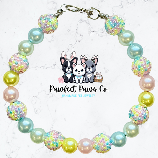 Easter EGGcelence* Pastel Sparkle Easter/Spring Custom Beaded Dog/Cat Collar Necklace!