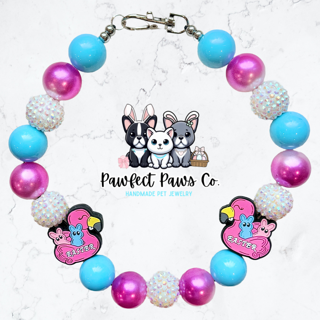 Floating into Spring* Blue, Pink & White Sparkle Easter/Spring Custom Beaded Dog/Cat Necklace!