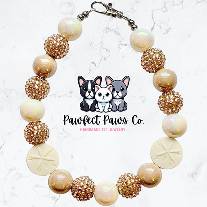 Coastal Treasure* Sand Dollar Tan Sparkle Custom Beaded Dog/Cat Necklace!