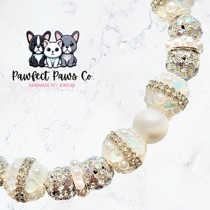 Finer Things* White & Silver Luxury Sparkle Custom Beaded Dog/Cat Collar Necklace!