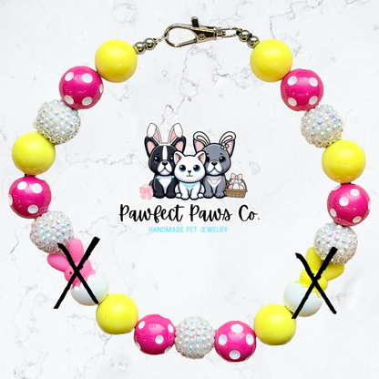 Peep Pop* Yellow & Pink Sparkle Easter/Spring Custom Beaded Dog/Cat Necklace!