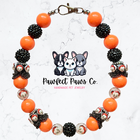 Creepy Clown* Orange & Black Luxury Sparkle Custom Beaded Dog/Cat Collar Necklace!