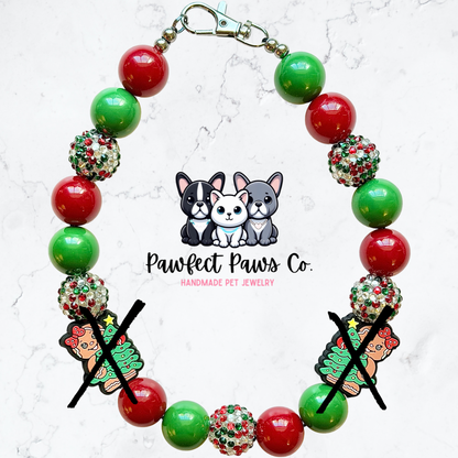 Tinsel Time* Red & Green Sparkle Gingerbread Custom Beaded Dog/Cat Necklace!