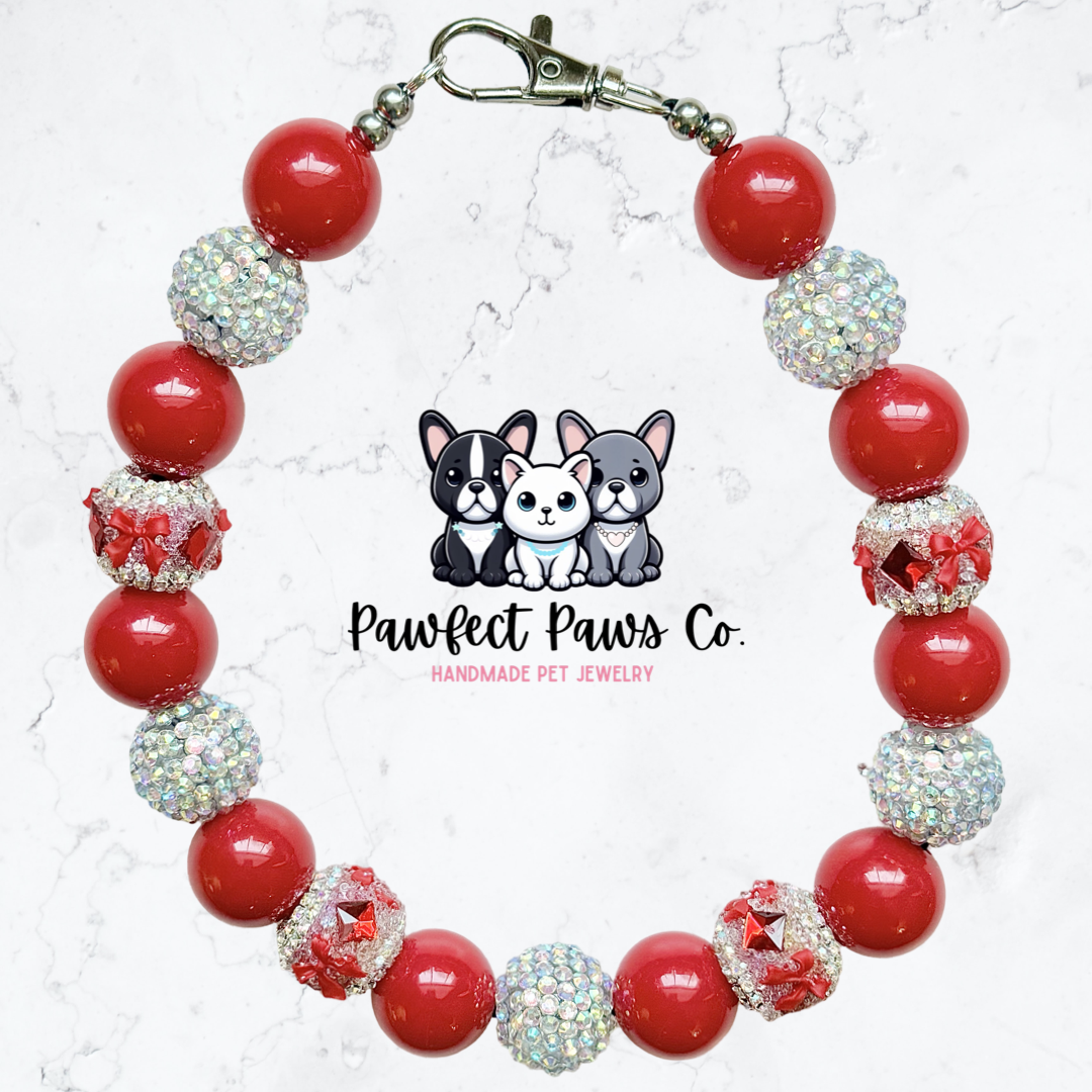Ma Chérie* Red Bow Luxury Sparkle Custom Beaded Dog/Cat Collar Necklace!