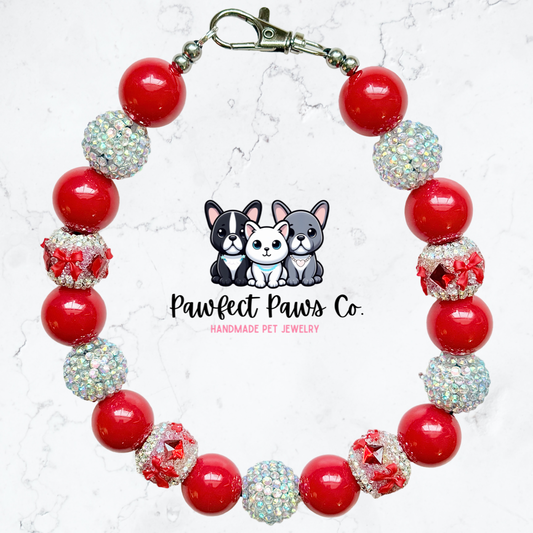 Ma Chérie* Red Bow Luxury Sparkle Custom Beaded Dog/Cat Collar Necklace!