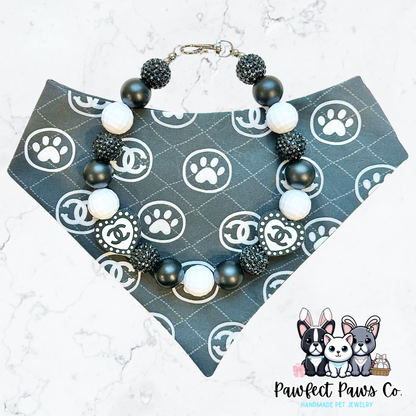 Dressed to the 9s* Black & White Designer Coco - Sparkle Custom Beaded Dog/Cat Necklace!