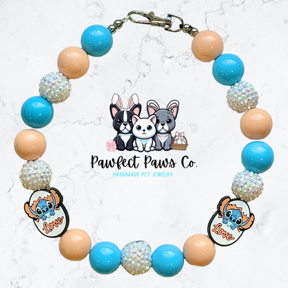 Peepin’ Stitch* Blue, Orange & White Sparkle Easter/Spring Custom Beaded Dog/Cat Necklace!